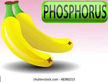 Vector illustration of banana with phosphorus glossy button or icon