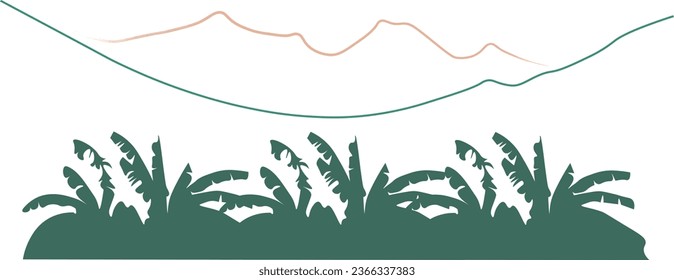 Vector illustration. Banana plantations, mountains.