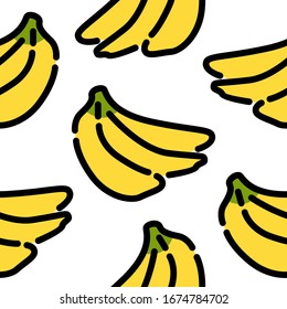 Vector illustration of banana. Seamless pattern white isolated background