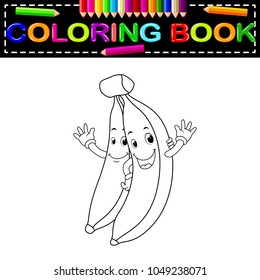 vector illustration of bananas with face coloring book
