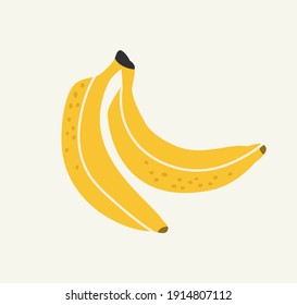 Vector illustration of bananas, on a beige background. Hand-drawn fruits in bright colors. Suitable for illustrating healthy eating, recipes, local farm. Card with bananas.