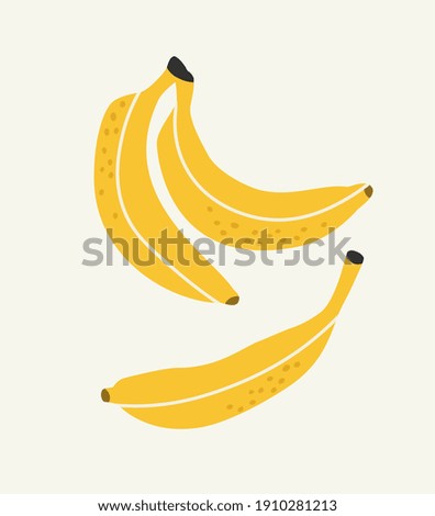 Vector illustration of bananas, on a beige background. Hand-drawn fruits in bright colors. Suitable for illustrating healthy eating, recipes, local farm. Card with bananas.