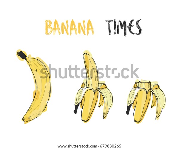 ベクターイラスト バナナセット バナナ 皮を剥いたバナナ スライスしたバナナ のベクター画像素材 ロイヤリティフリー