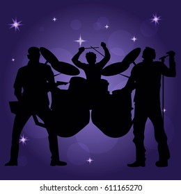 Vector illustration of band of performing musicians