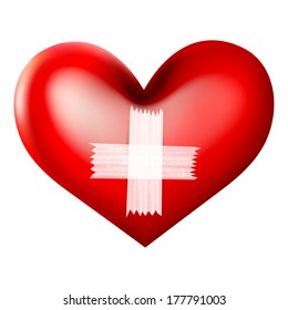 vector illustration of bandage forming cross on heart
