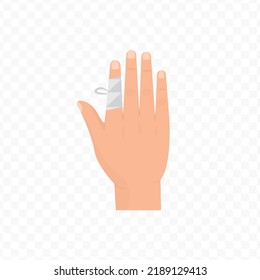 Vector illustration of bandaged finger. Colored vector for website design .Simple design on transparent background (PNG).