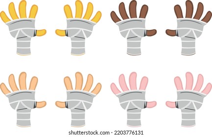 Vector illustration of bandaged hands of different colors