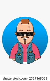 Vector illustration of a bandit with a brown mohawk on a round blue background