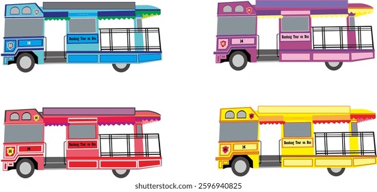 Vector Illustration of Bandros set image, Bandung Tour on Bus, colorful Bandung Bandros icon