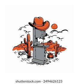 vector illustration of a Bandsaws wearing a cowboy hat