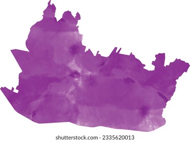 Vector illustration of Bandung City map in a charming watercolor style. This purple map illustration is perfect for adding a touch of artistic flair to your map or geographic projects.