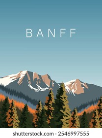 Vector illustration. Banff, Canada. Travel poster, banner, postcard, cover. Modern design.