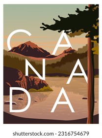 Vector illustration Banff National Park Alberta. Canada. Design for poster, banner, postcard. Travel poster.