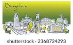A vector illustration of Bangalore city, featuring a concept of business travel and tourism with historic buildings vector line art illustration