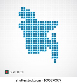 Vector illustration of Bangladesh map dotted basic shape icons and flag