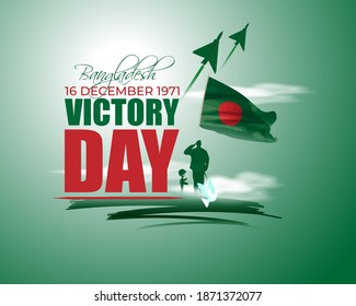 Vector illustration for Bangladesh victory day, national day, soldiers, flag hoisting, pigeon, mountain on abstract background with patriotic color theme.