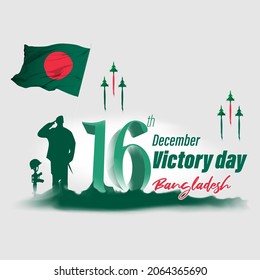 Vector illustration for Bangladesh victory day, national day, soldiers, flag hoisting, pigeon, mountain on abstract background with patriotic color theme.
