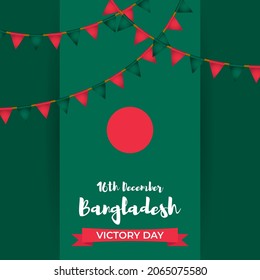 Vector illustration for Bangladesh victory day, national day, soldiers, flag hoisting, pigeon, mountain on abstract background with patriotic color theme.