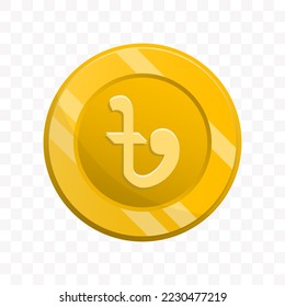Vector illustration of Bangladeshi taka coin in gold color on transparent background (PNG).