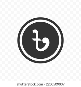 Vector illustration of Bangladeshi taka coin icon in dark color and transparent background(png).