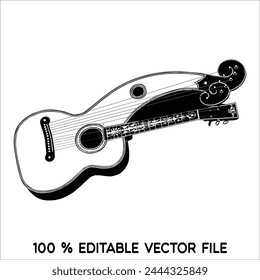 Vector illustration of banjo isolated on a white background. Black and white Banjo, musical instrument in flat style.