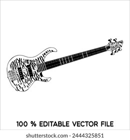 Vector illustration of banjo isolated on a white background. Black and white Banjo, musical instrument in flat style.