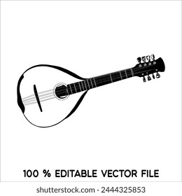 Vector illustration of banjo isolated on a white background. Black and white Banjo, musical instrument in flat style.