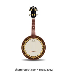 Vector illustration of a banjo isolated on a white background. Banjo, musical instrument in flat style.