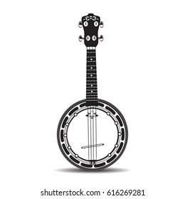 Vector illustration of banjo isolated on a white background. Black and white Banjo, musical instrument in flat style.