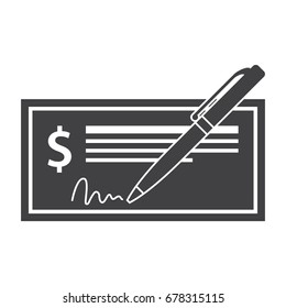 Vector Illustration Of Bank Check With Golden Pen And Signature