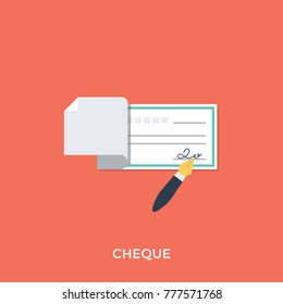 Vector illustration of a bank cheque and a pen