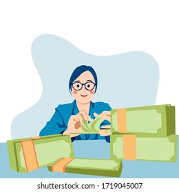 Vector illustration of bank customer service is counting money