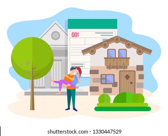 Vector illustration the Bank has approved a loan for the purchase of real estate to a young couple. The concept of purchasing real estate with the help of a Bank.
