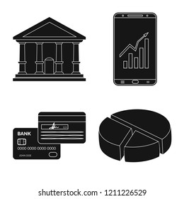Vector illustration of bank and money icon. Set of bank and bill stock vector illustration.