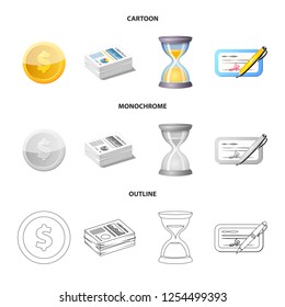 Vector illustration of bank and money icon. Set of bank and bill vector icon for stock.
