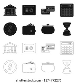 Vector illustration of bank and money sign. Set of bank and bill stock symbol for web.