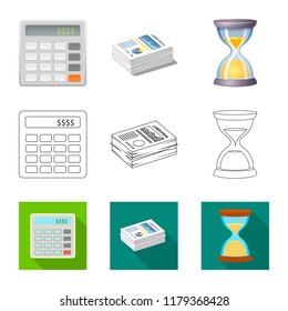 Vector illustration of bank and money sign. Set of bank and bill stock vector illustration.