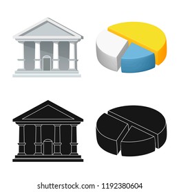 Vector illustration of bank and money sign. Collection of bank and bill stock symbol for web.