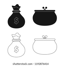 Vector illustration of bank and money sign. Set of bank and bill stock symbol for web.