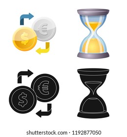 Vector illustration of bank and money symbol. Set of bank and bill stock vector illustration.