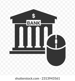 Vector illustration of bank and mouse icon in dark color and transparent background(png).