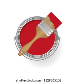 Vector illustration. Bank with paint and brush on a white background. Top view. 
