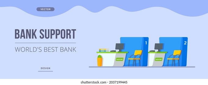 Vector Illustration Of Bank Support. Bank Branch Inside.