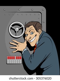 Vector illustration of a banker with safe