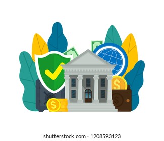 Vector illustration banking concept, protection finance, bank financing. Vector flat design. EPS 10.