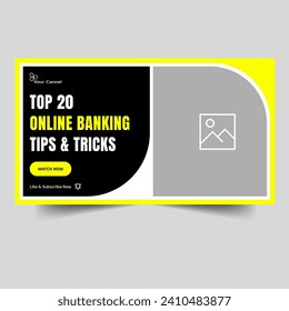 Vector illustration banking tips and tricks video thumbnail banner design, finance concept video cover banner design, editable vector eps 10 file format