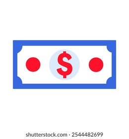 Ilustración vectorial de un billete con un signo de dólar de la colección de íconos con la temática de una bandera estadounidense. Una celebración de la cultura y la identidad estadounidenses. Celebraciones del Día de la Independencia, un evento decorativo