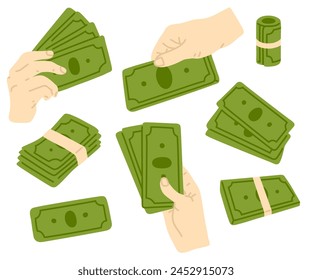 Juego de dinero en billetes de Ilustración vectorial para sello digital, tarjeta de felicitación, etiqueta engomada, icono, diseño