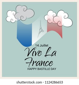 Vector illustration of a Banner for 14 th of July. Happy Bastille Day. Text Space Background.