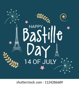 Vector illustration of a Banner for 14 th of July. Happy Bastille Day. Text Space Background.